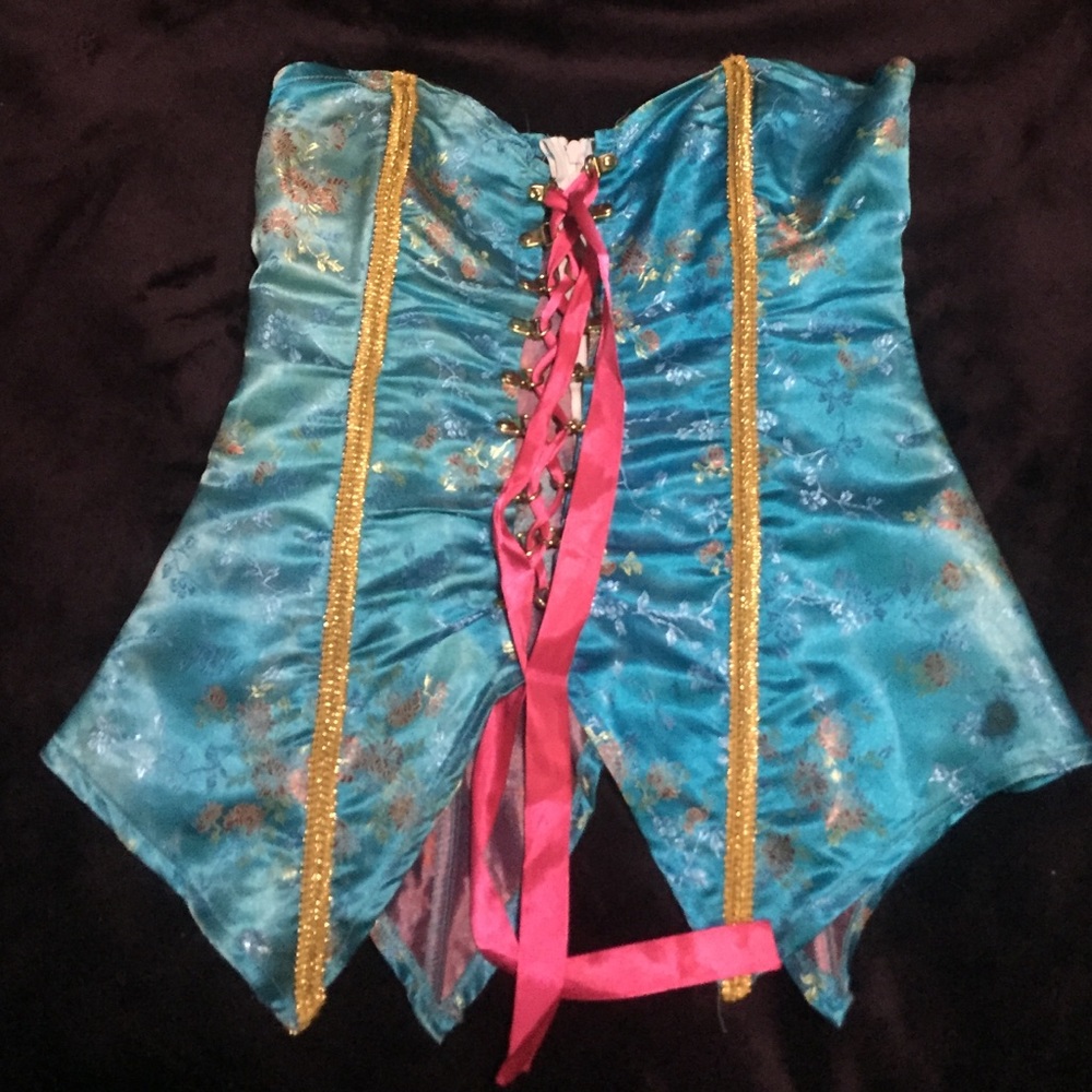 Lace up corset Chinese print with back zipper
